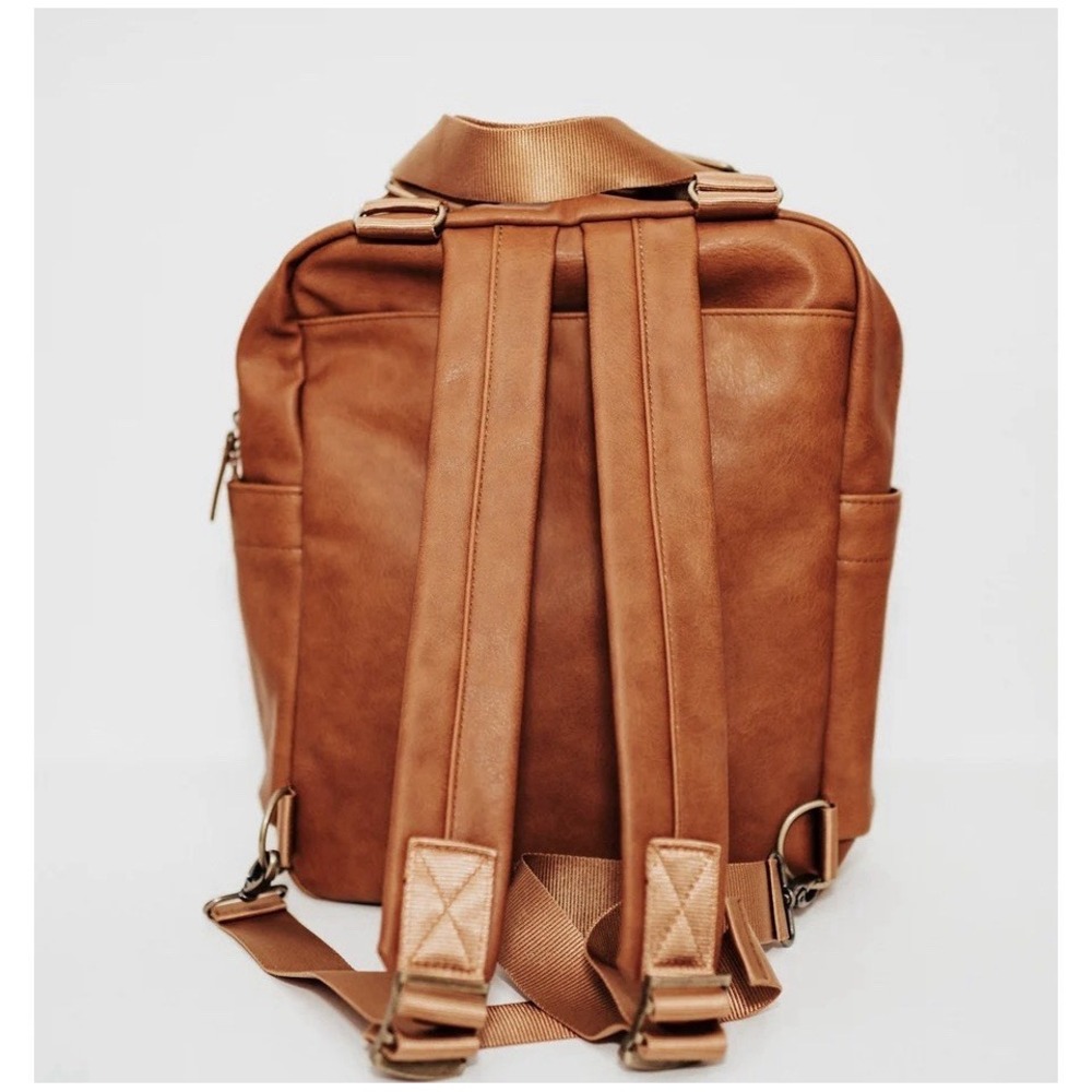 Kanga Pack Classic Camel Brown Vegan Leather Diaper Bag Backpack Convertible - Picture 4 of 11